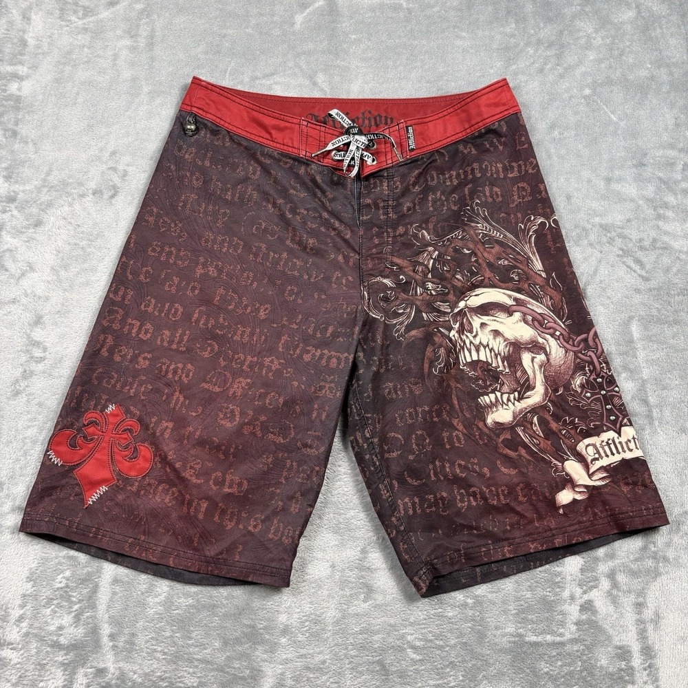 Affliction Skull Surf Board Shorts Men's Size 34 Y2K 90s Rare